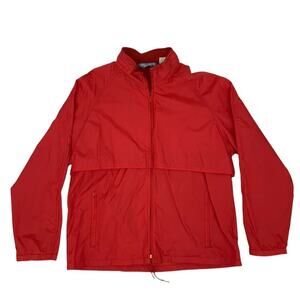 VTG 80s Woolrich Womens Teton Rain Jacket L Red Full Zip Hooded Lightweight EUC
